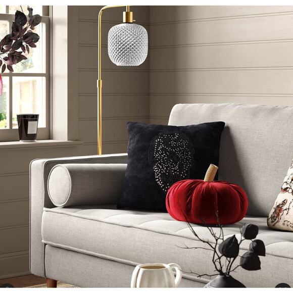 Threshold Pumpkin Shaped Velvet Throw Pillow Red New - Picture 2 of 6